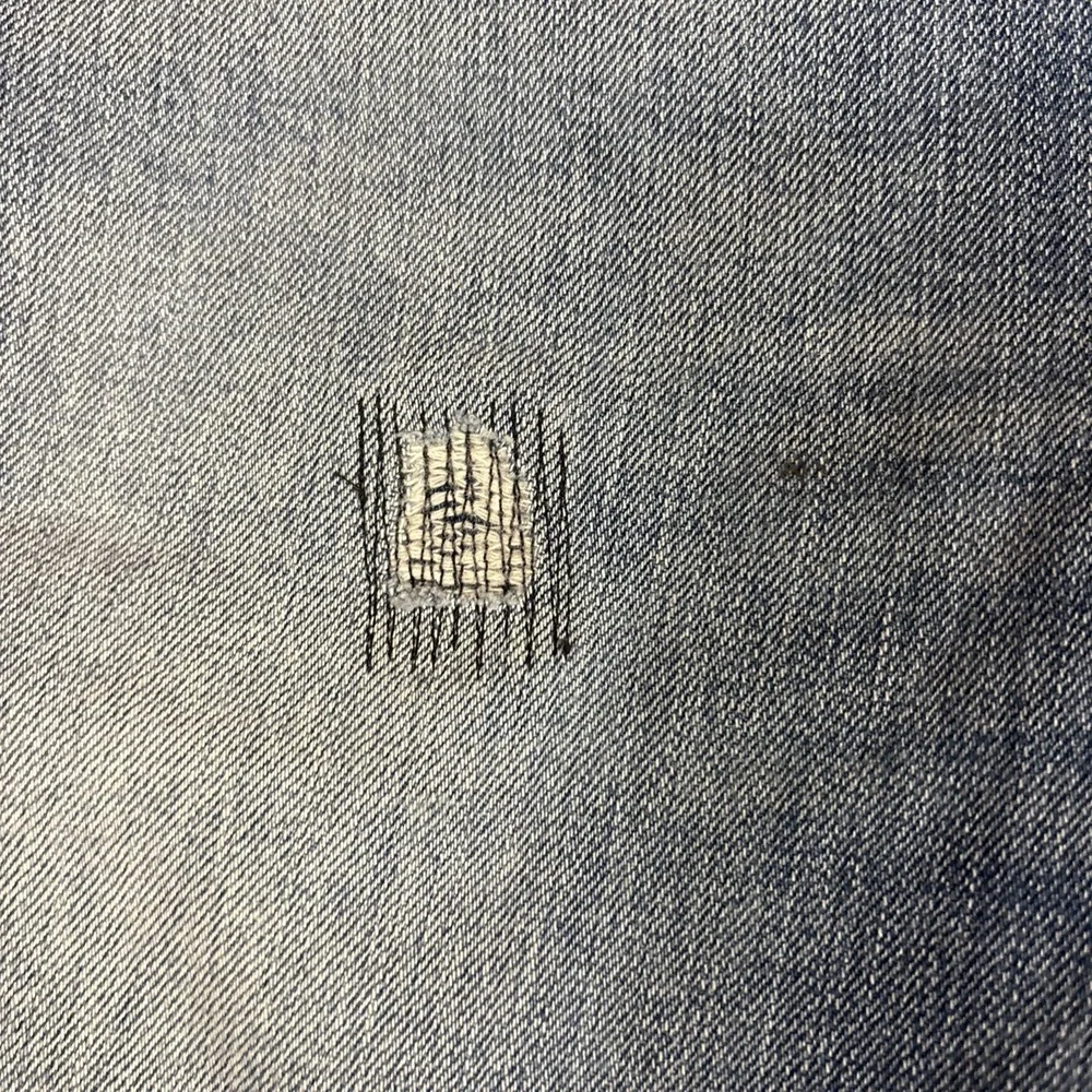 Levi's 606 Orange Tab Jeans Big E 33x32 Denim Straight Distressed Patched Knees
